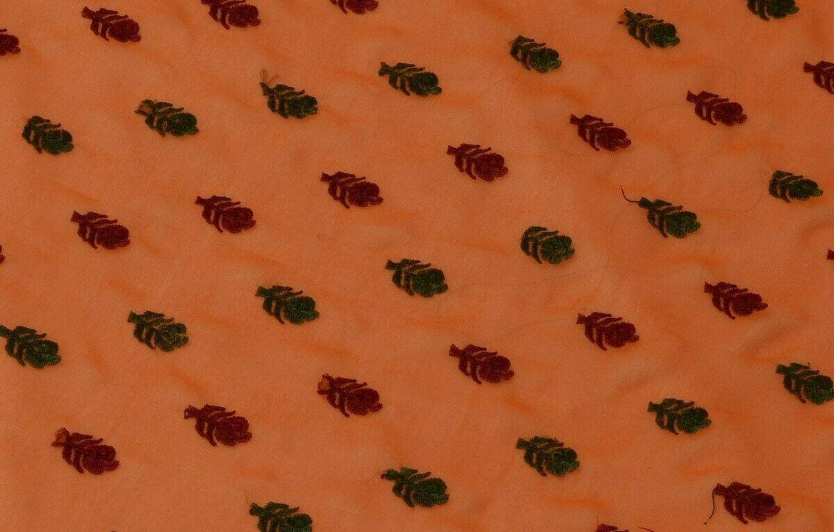 Vintage Saree Multi Purpose Design Fabric Piece for Sew Craft Embroidered Rust