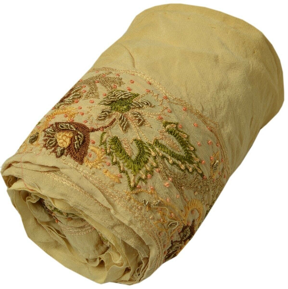 Vintage Sari Border Indian Craft Trim Hand Embroidered Beaded Ribbon Lace Cream