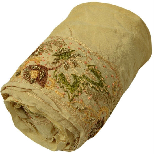 Vintage Sari Border Indian Craft Trim Hand Embroidered Beaded Ribbon Lace Cream