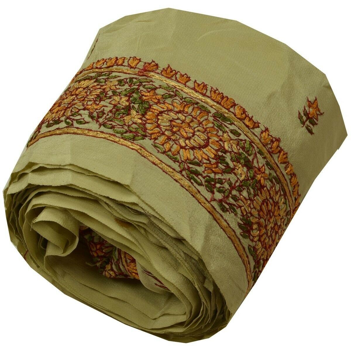 Vintage Sari Border Indian Craft Trim Hand Embroidered Light Green Ribbon Lace