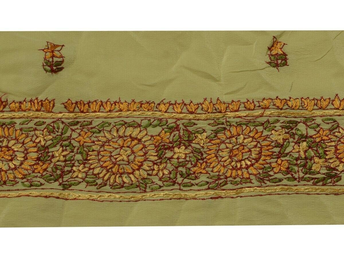 Vintage Sari Border Indian Craft Trim Hand Embroidered Light Green Ribbon Lace
