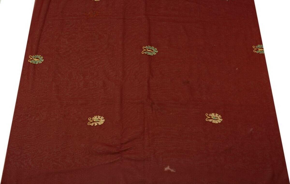 Indian Art Silk Vintage Sari Remnant Scrap SHEER Fabric for Sewing Craft Maroon