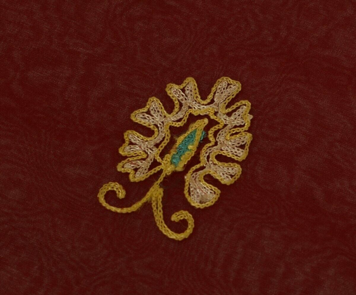 Indian Art Silk Vintage Sari Remnant Scrap SHEER Fabric for Sewing Craft Maroon