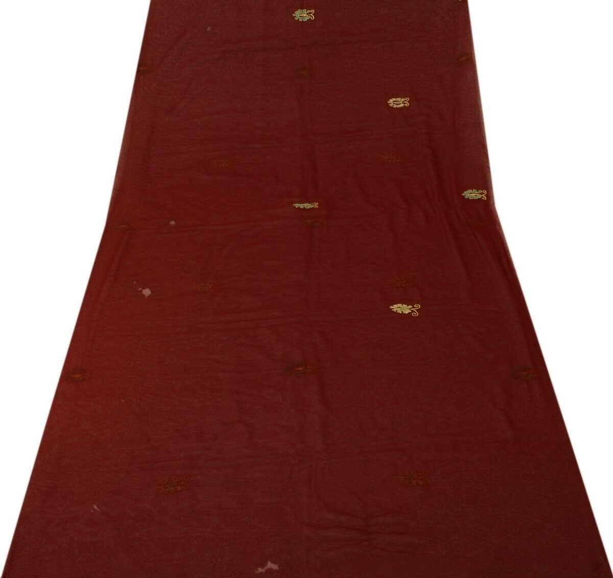 Indian Art Silk Vintage Sari Remnant Scrap SHEER Fabric for Sewing Craft Maroon