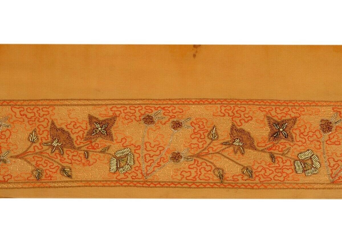 Vintage Sari Border Indian Craft Trim Hand Beaded Embroidered Ribbon Lace Peach