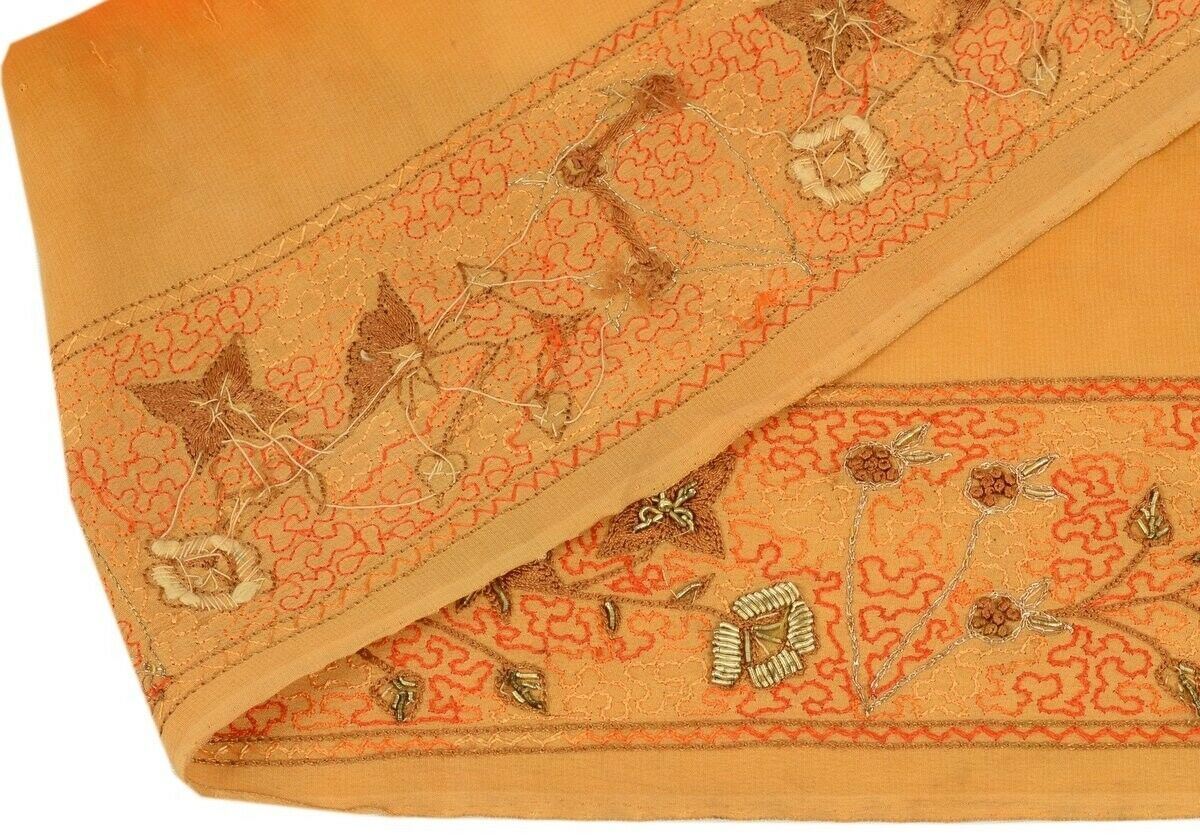 Vintage Sari Border Indian Craft Trim Hand Beaded Embroidered Ribbon Lace Peach