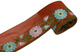Vintage Sari Border Indian Craft Trim Antique Embroidered Ribbon Lace Maroon