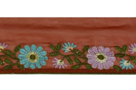Vintage Sari Border Indian Craft Trim Antique Embroidered Ribbon Lace Maroon