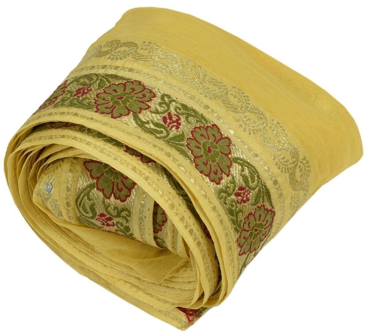 Vintage Sari Border Indian Craft Trim Silk & Zari Woven Antique Ribbon Cream