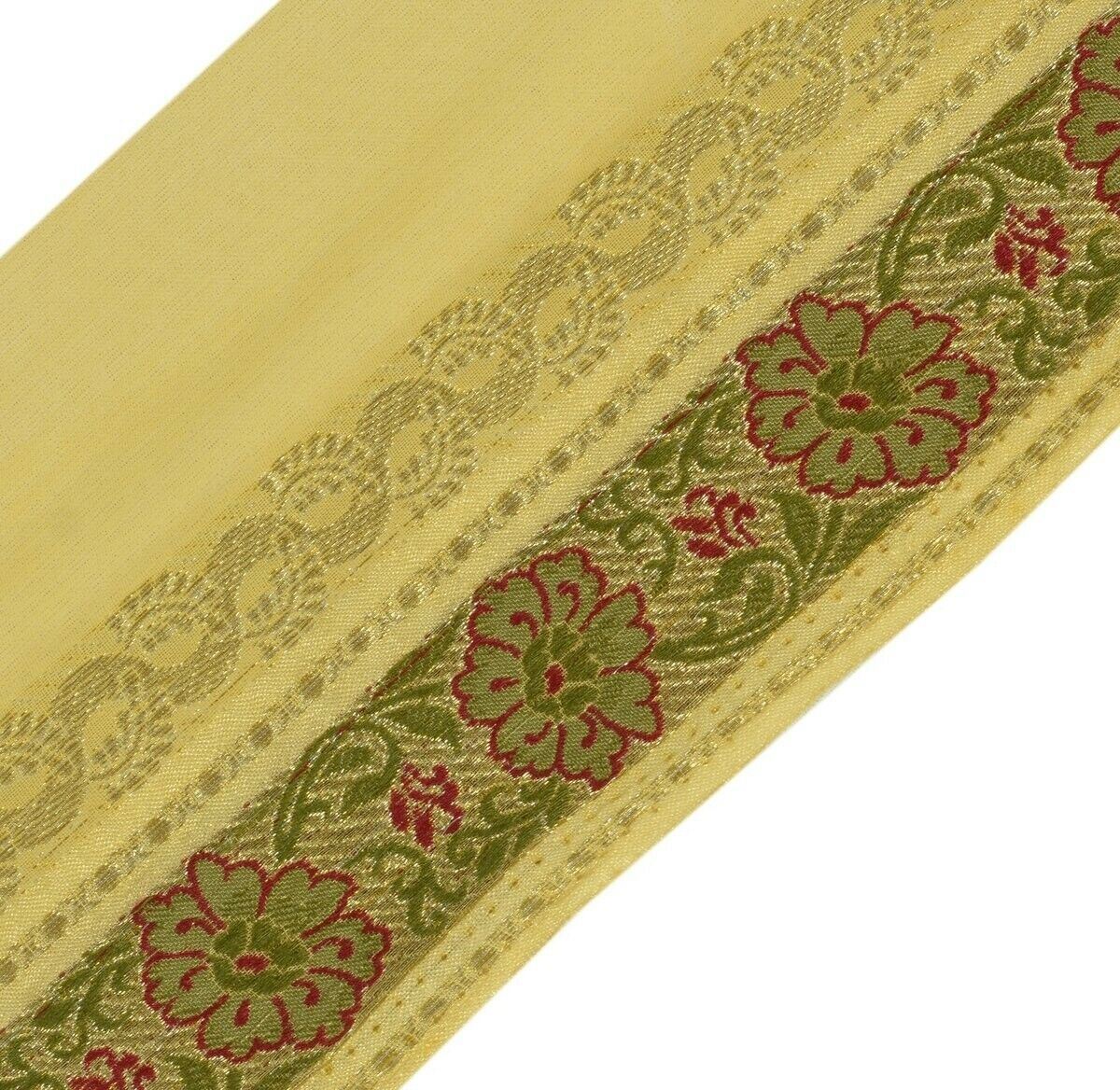 Vintage Sari Border Indian Craft Trim Silk & Zari Woven Antique Ribbon Cream