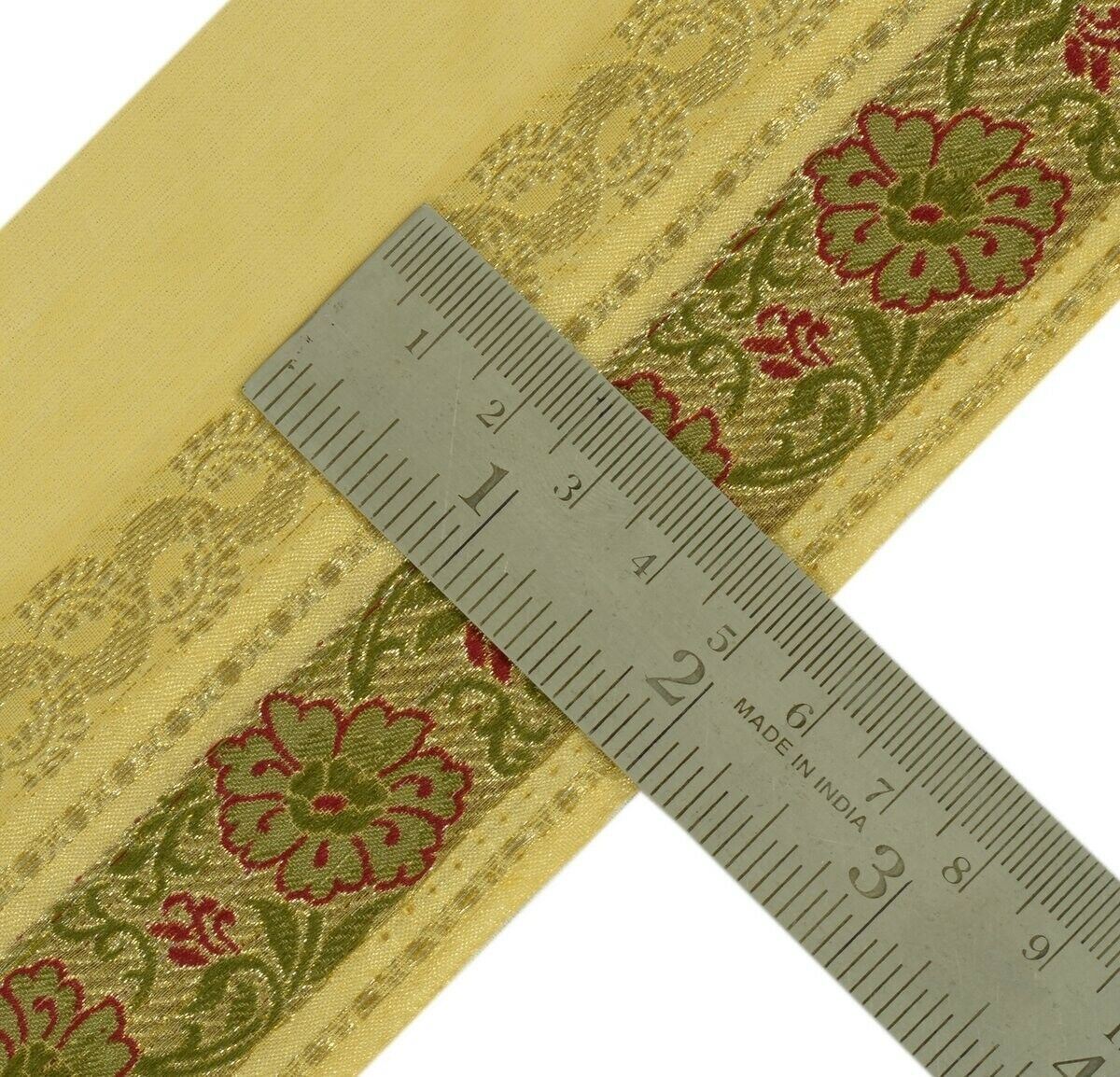 Vintage Sari Border Indian Craft Trim Silk & Zari Woven Antique Ribbon Cream