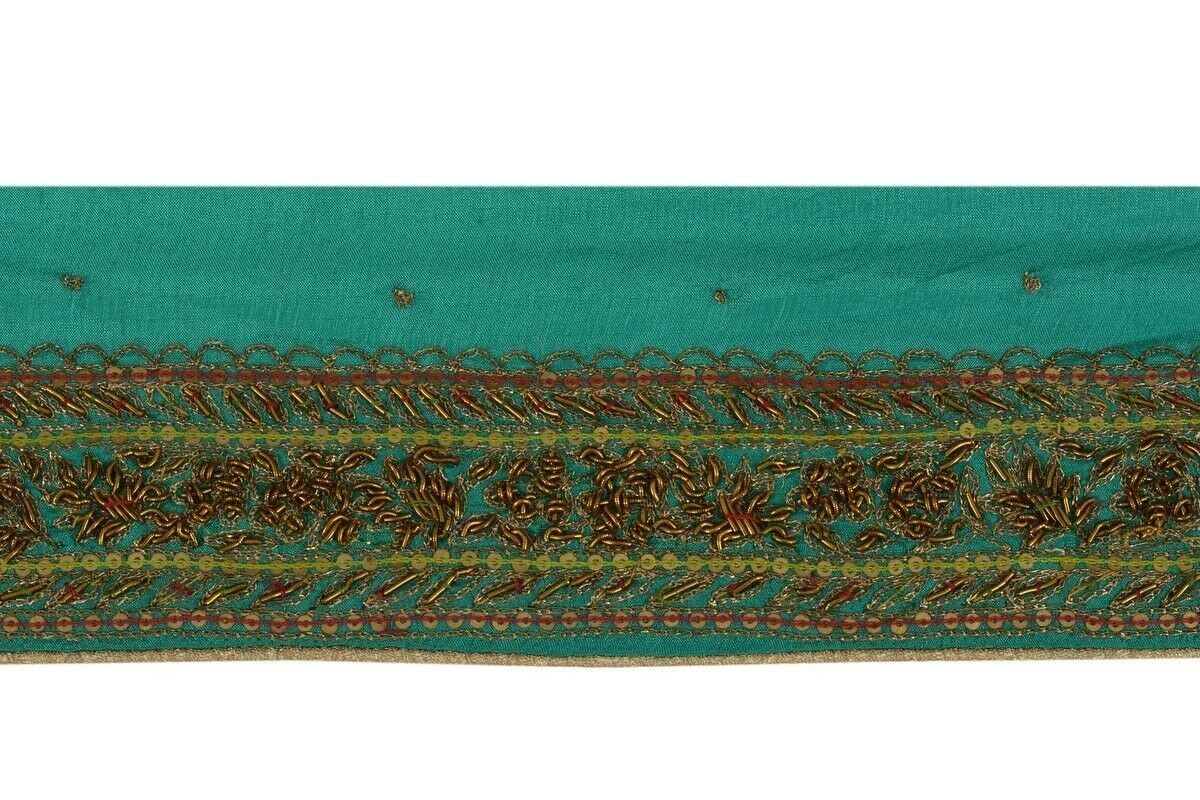 Vintage Sari Border Indian Craft Trim Hand Beaded Zardozi Ribbon Lace Green
