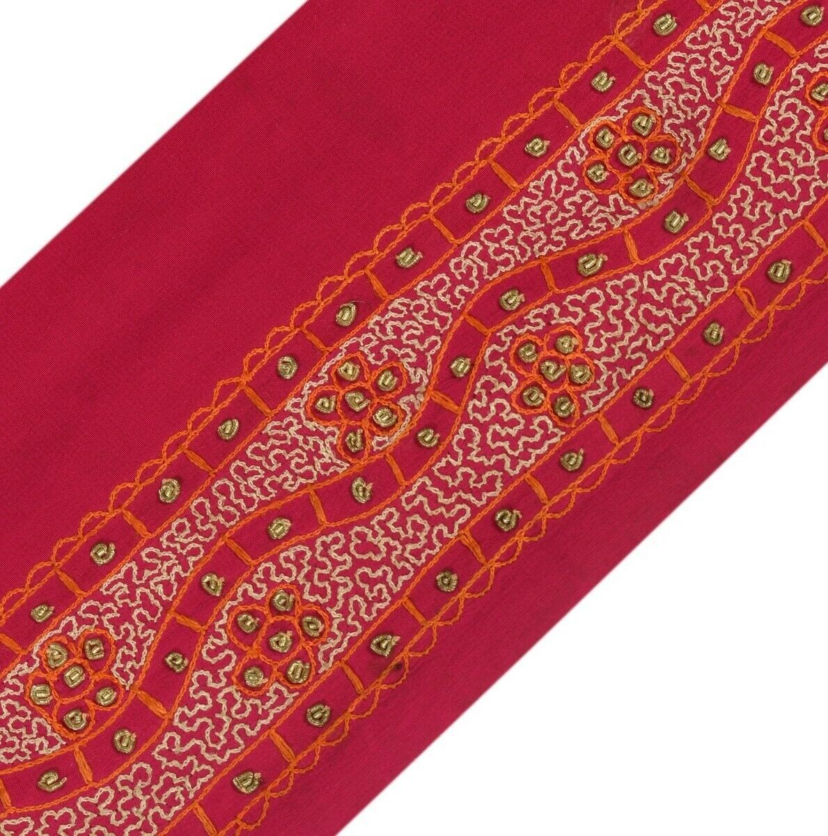 Vintage Sari Border Indian Craft Trim Antique Embroidered Ribbon Lace Hot Pink