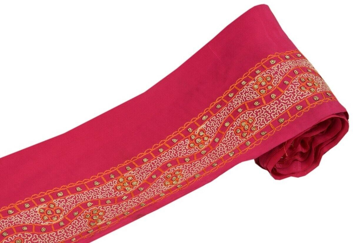 Vintage Sari Border Indian Craft Trim Antique Embroidered Ribbon Lace Hot Pink