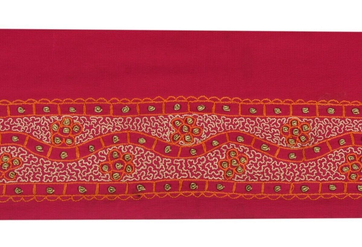 Vintage Sari Border Indian Craft Trim Antique Embroidered Ribbon Lace Hot Pink