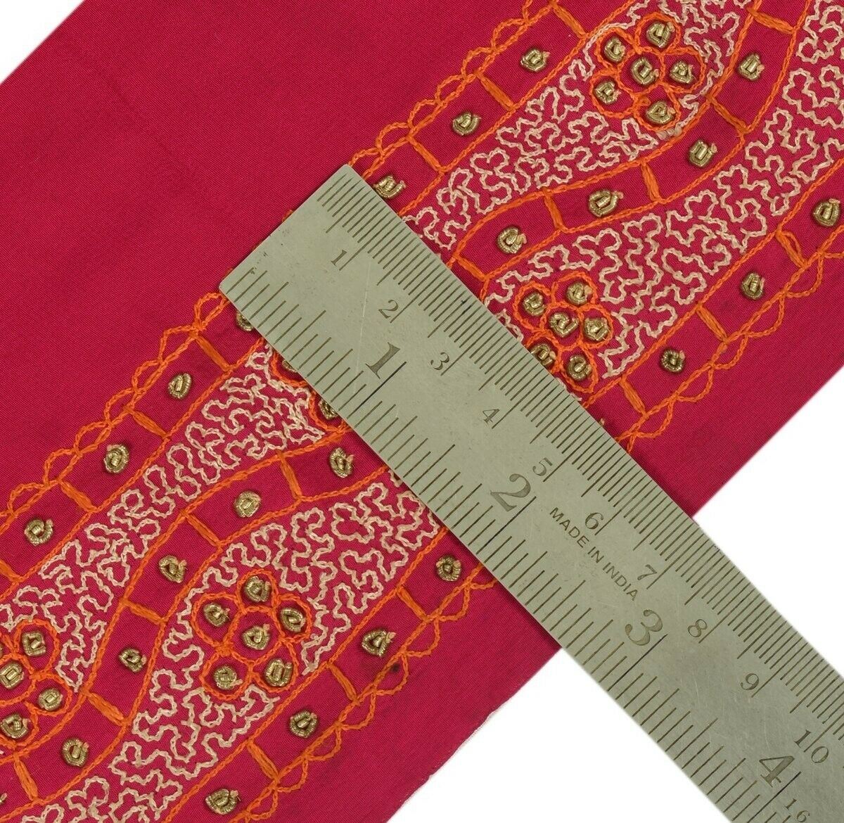 Vintage Sari Border Indian Craft Trim Antique Embroidered Ribbon Lace Hot Pink