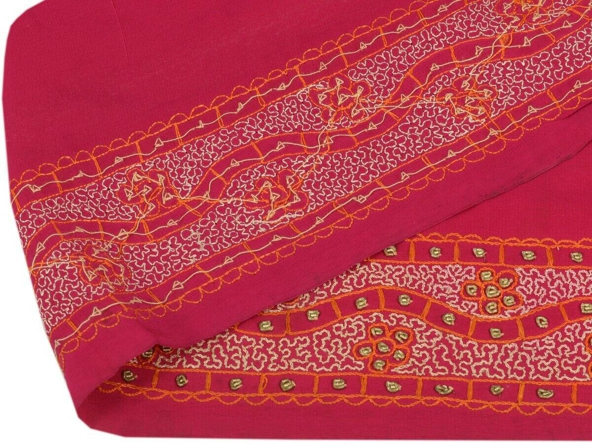 Vintage Sari Border Indian Craft Trim Antique Embroidered Ribbon Lace Hot Pink