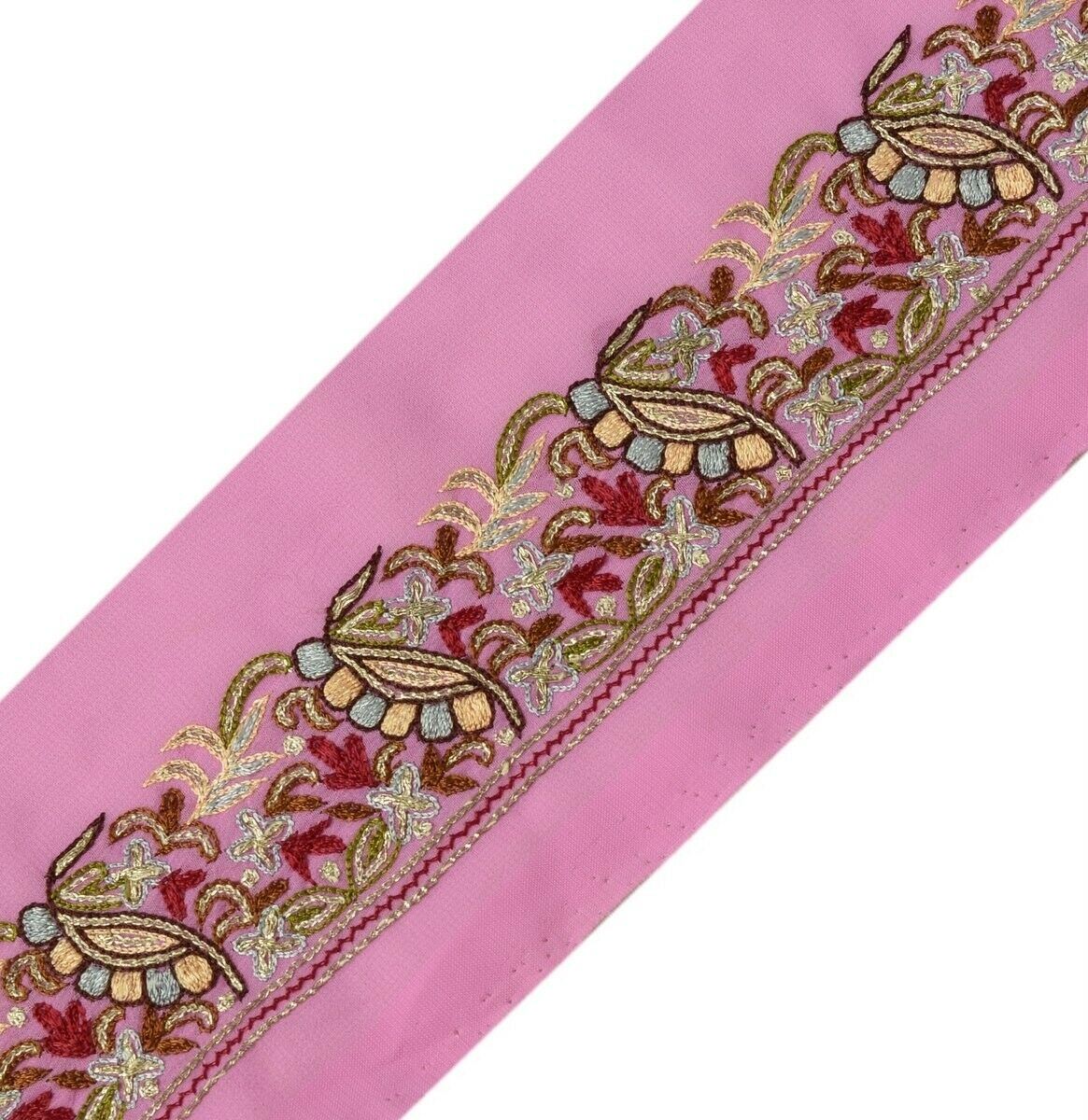 Vintage Sari Border Indian Craft Trim Embroidered Sewing Ribbon Lace Magenta
