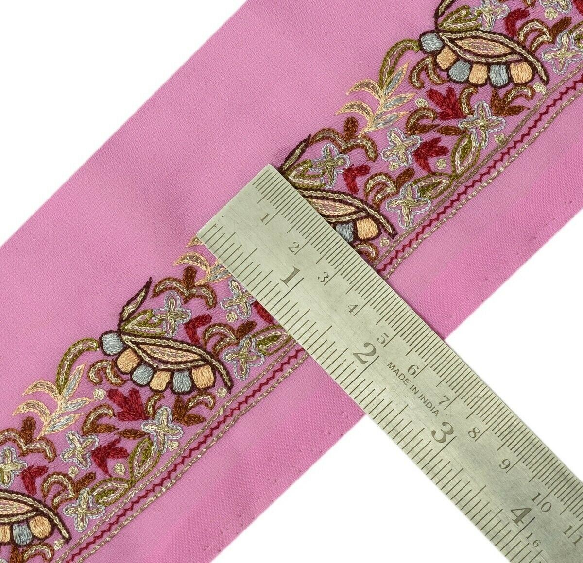 Vintage Sari Border Indian Craft Trim Embroidered Sewing Ribbon Lace Magenta