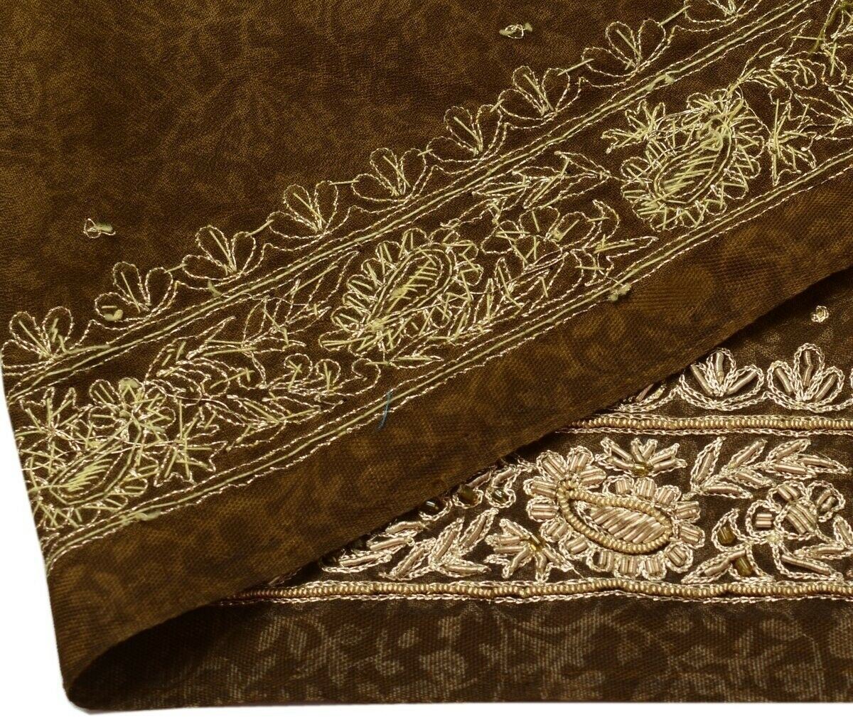 Vintage Sari Border Indian Craft Trim Hand Beaded Zardozi Sewing Ribbon Brown