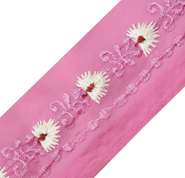 Vintage Sari Border Indian Craft Trim Embroidered Sewing Ribbon Light Magenta
