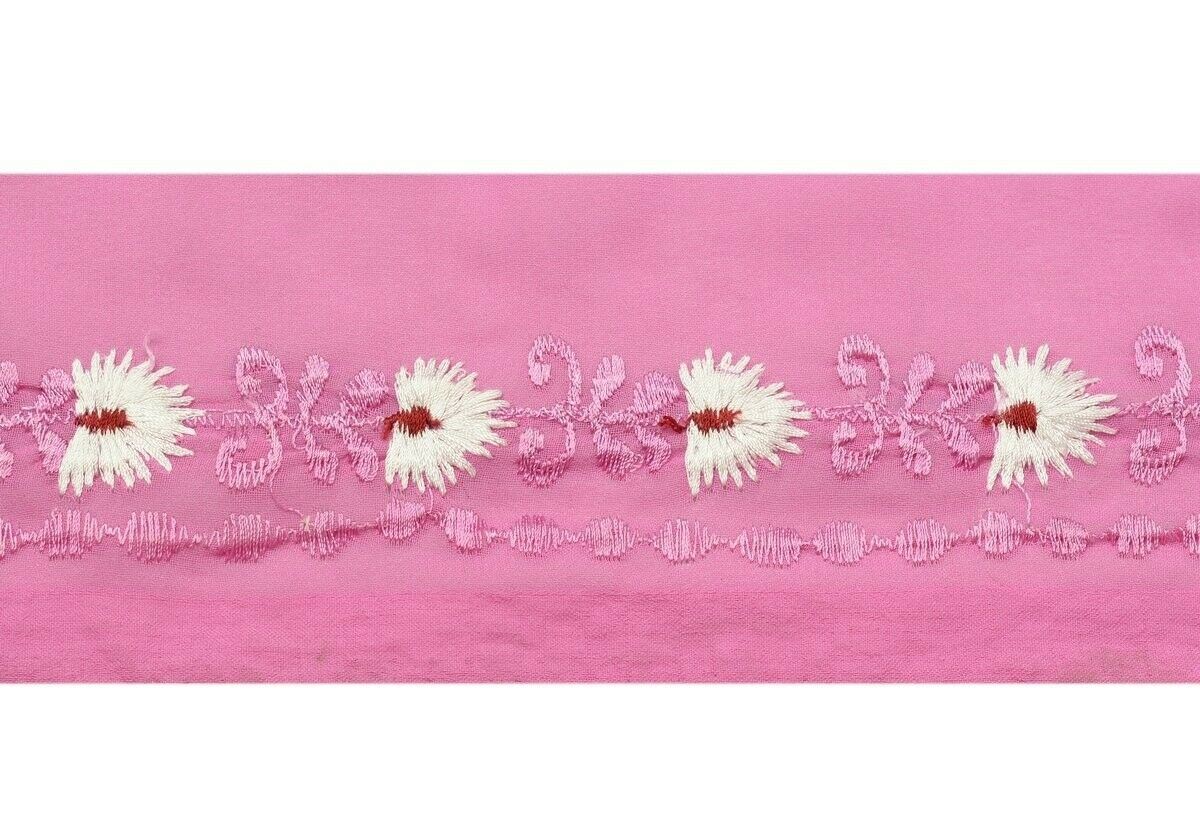 Vintage Sari Border Indian Craft Trim Embroidered Sewing Ribbon Light Magenta