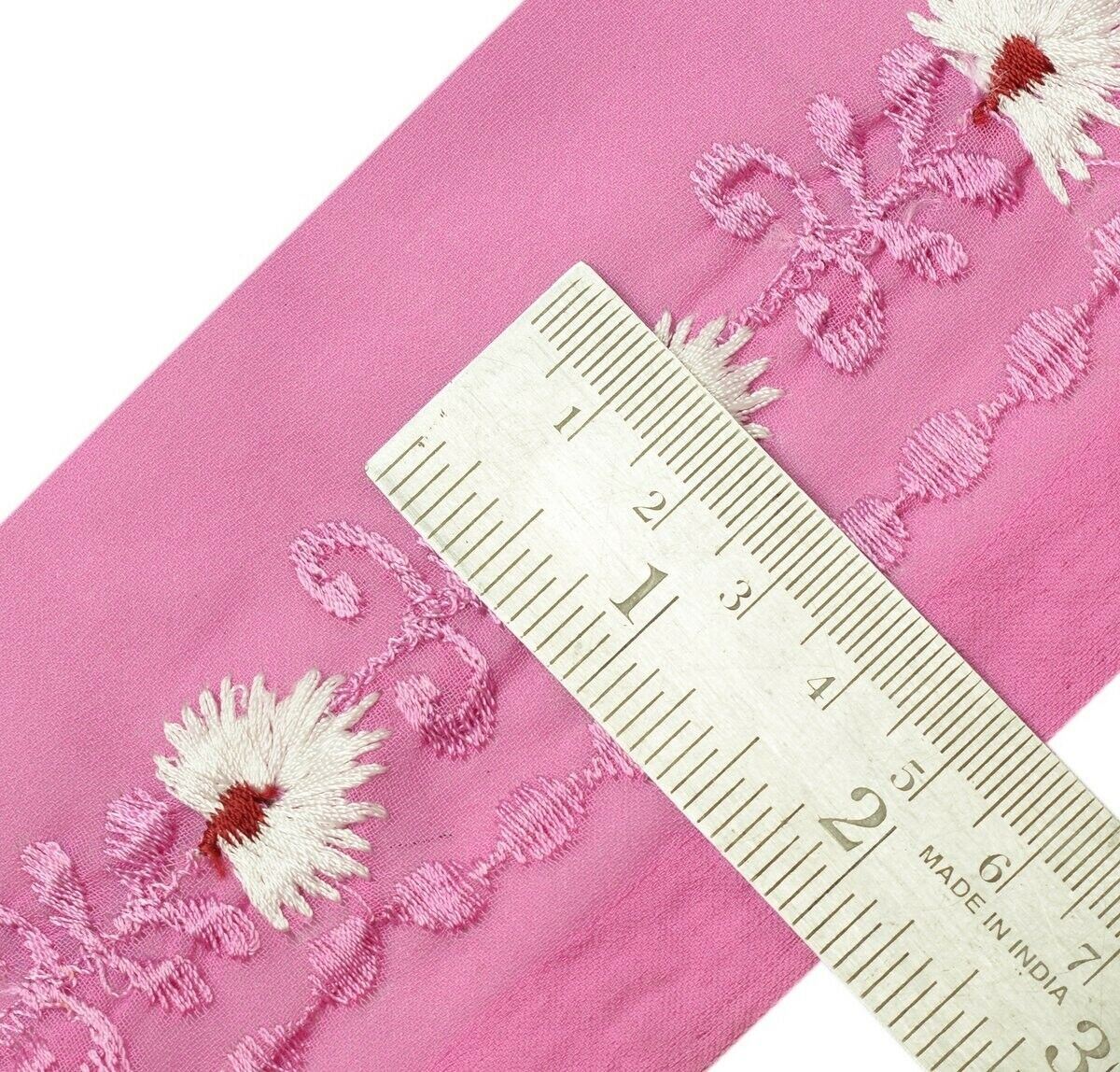 Vintage Sari Border Indian Craft Trim Embroidered Sewing Ribbon Light Magenta