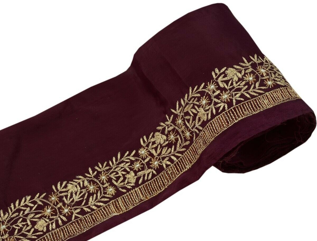 Vintage Sari Border Indian Trim Embroidered Floral Sewing Ribbon Lace Purple