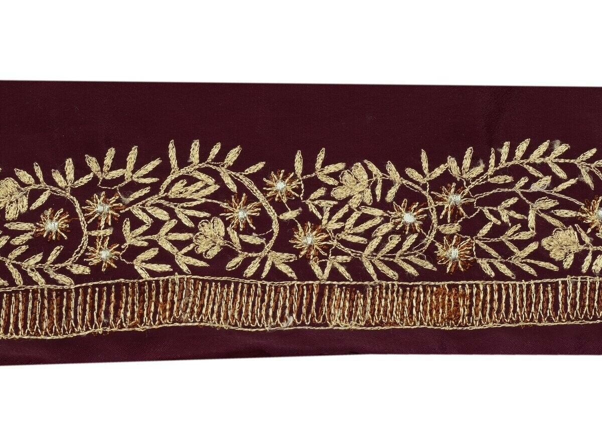 Vintage Sari Border Indian Trim Embroidered Floral Sewing Ribbon Lace Purple