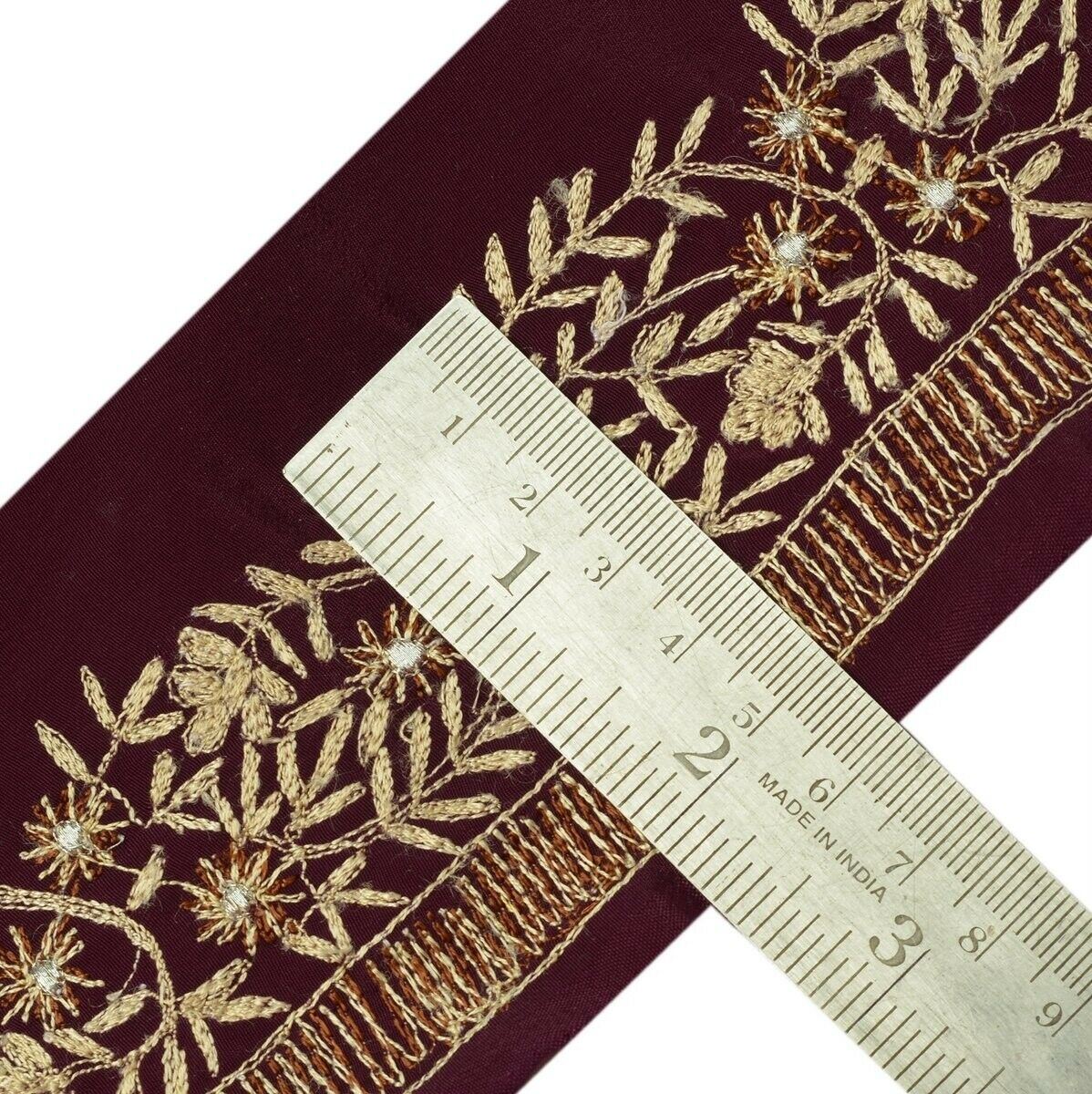Vintage Sari Border Indian Trim Embroidered Floral Sewing Ribbon Lace Purple