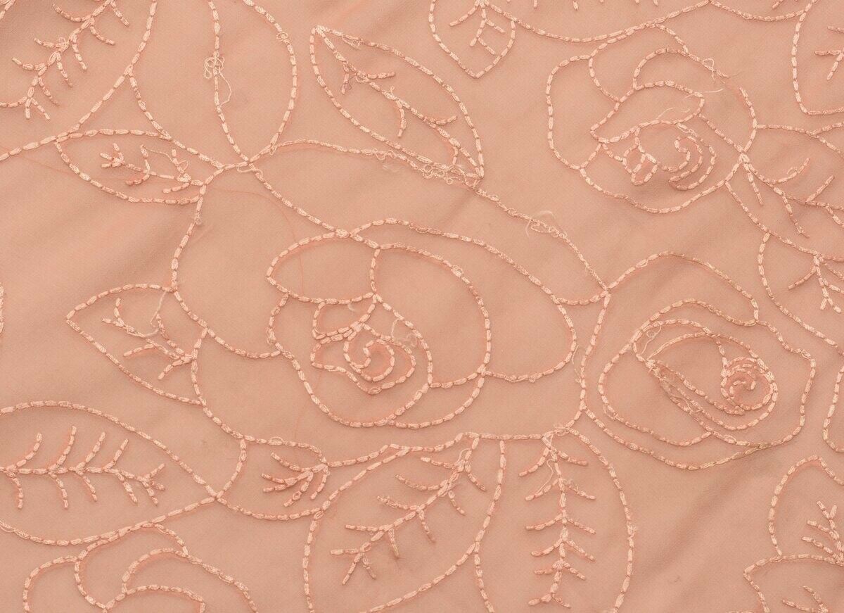 Vintage Saree Multi Purpose Design Fabric Piece for Sew Craft Embroidered Peach