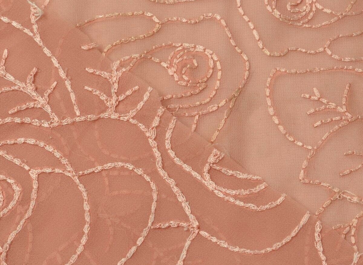 Vintage Saree Multi Purpose Design Fabric Piece for Sew Craft Embroidered Peach