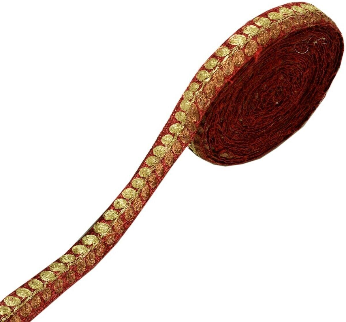 Vintage Sari Border Indian Craft Trim Embroidered Sewing Ribbon Lace Maroon