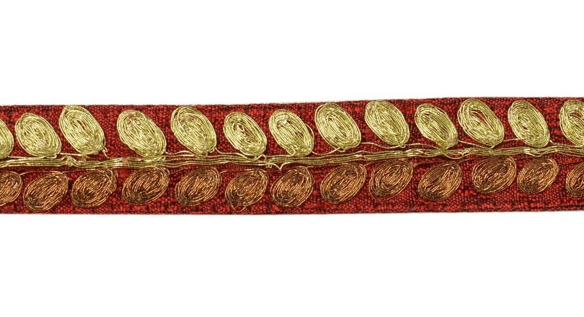 Vintage Sari Border Indian Craft Trim Embroidered Sewing Ribbon Lace Maroon