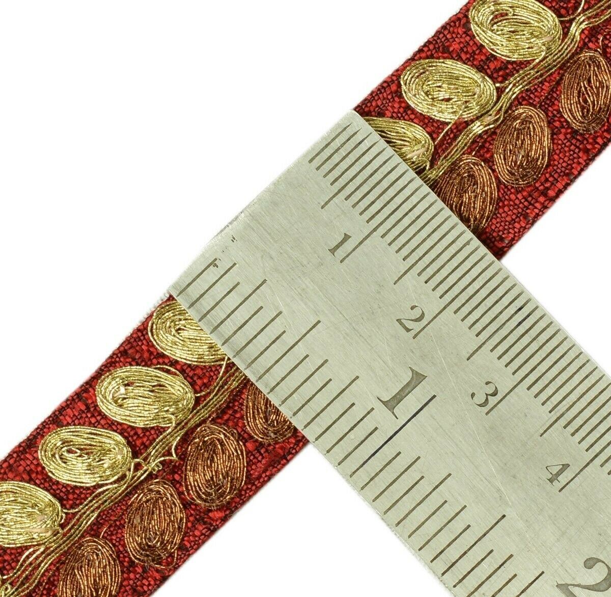 Vintage Sari Border Indian Craft Trim Embroidered Sewing Ribbon Lace Maroon
