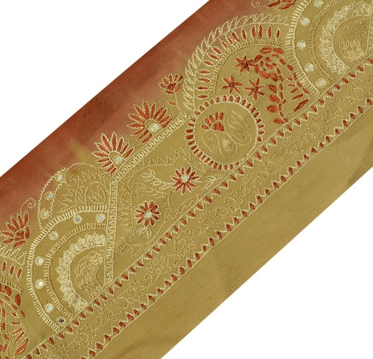 Vintage Sari Border Indian Craft Trim Hand Embroidered Sewing Ribbon Lace Brown