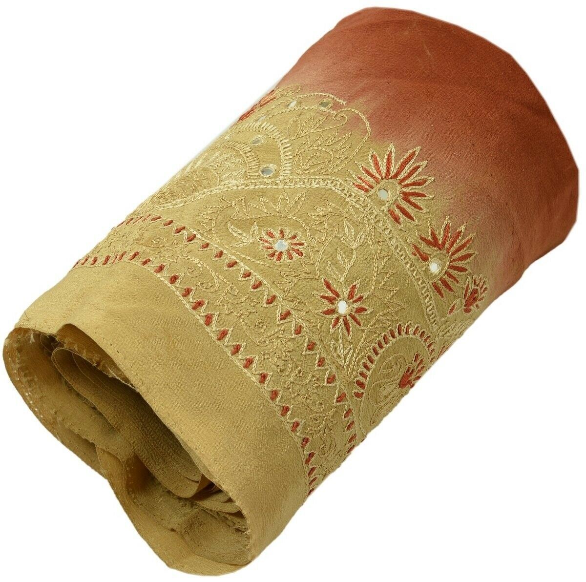 Vintage Sari Border Indian Craft Trim Hand Embroidered Sewing Ribbon Lace Brown