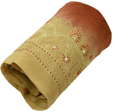 Vintage Sari Border Indian Craft Trim Hand Embroidered Sewing Ribbon Lace Brown