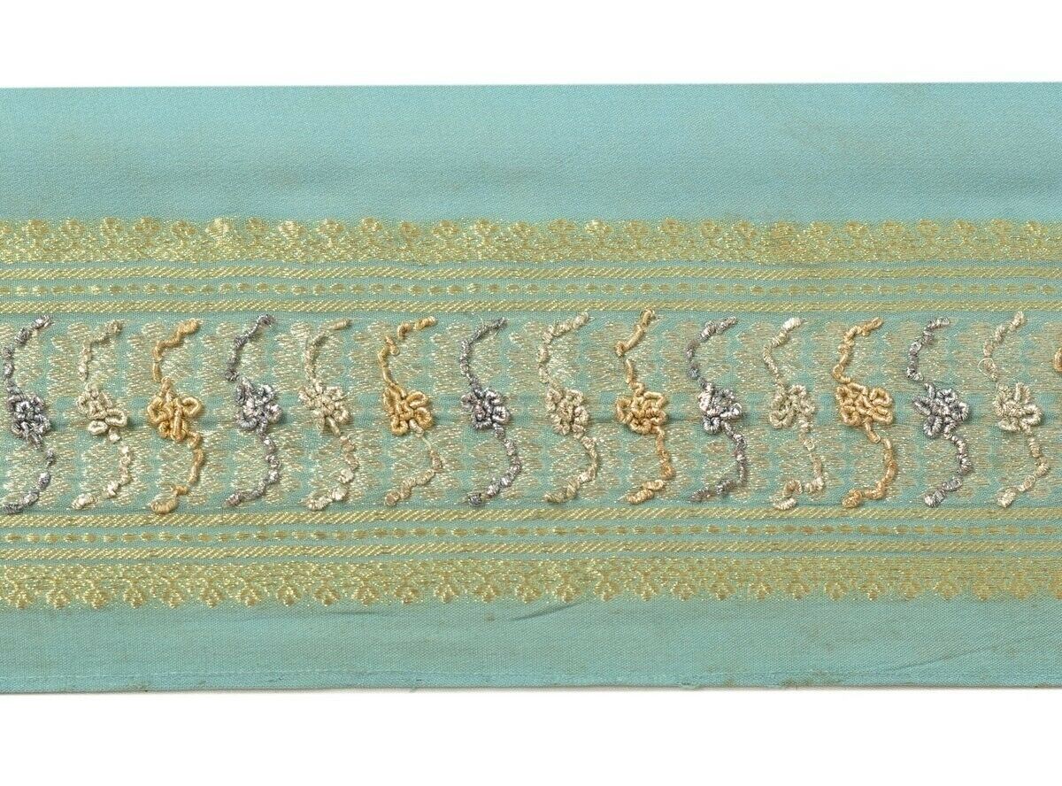 Vintage Saree Border Indian Craft Trim Hand Beaded Woven Ribbon Lace Gray