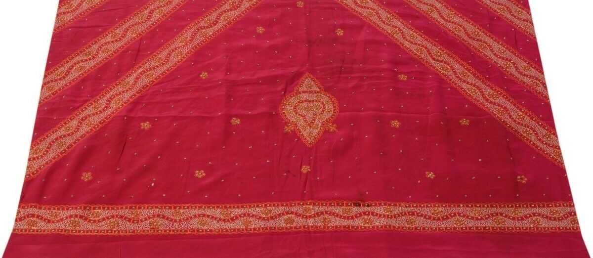 Vintage Saree Multi Purpose Design Fabric Piece for Sew Craft Hand Beaded Pink