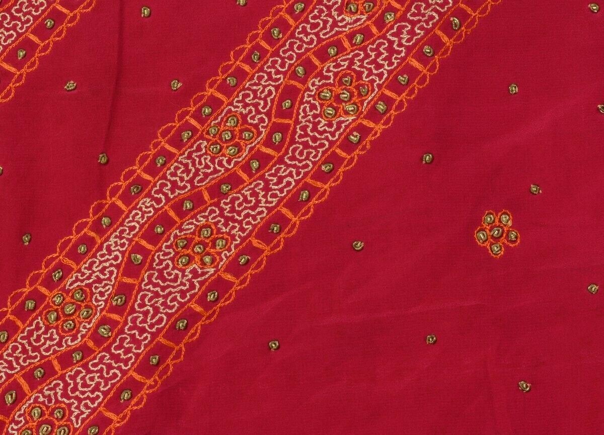 Vintage Saree Multi Purpose Design Fabric Piece for Sew Craft Hand Beaded Pink