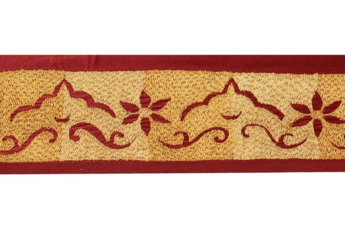Vintage Saree Border Indian Craft Trim Embroidered Sewing Ribbon Lace Maroon
