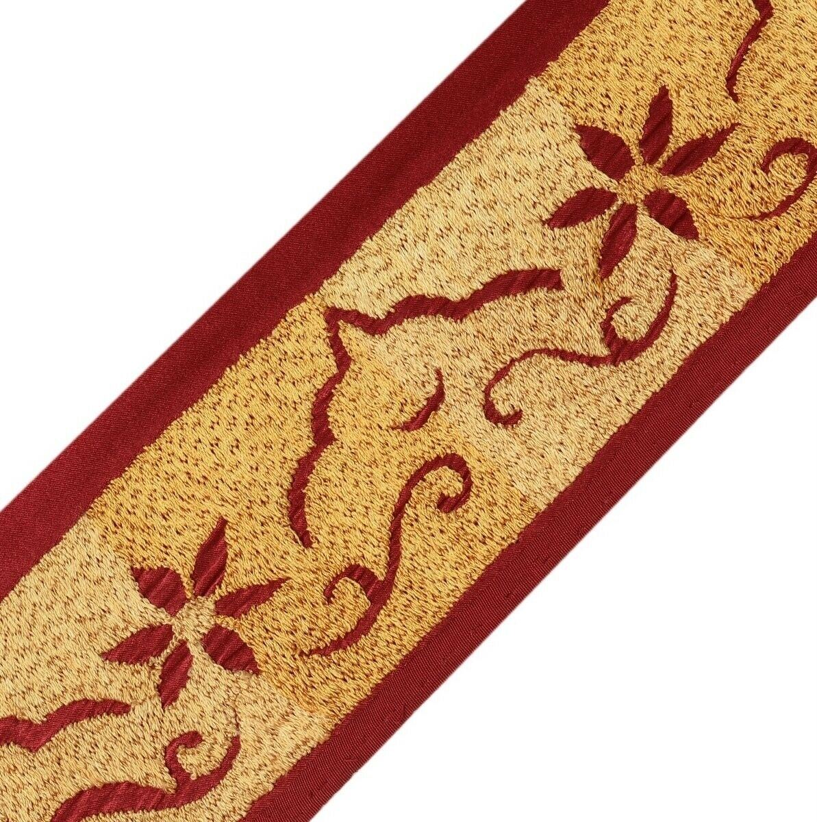Vintage Saree Border Indian Craft Trim Embroidered Sewing Ribbon Lace Maroon