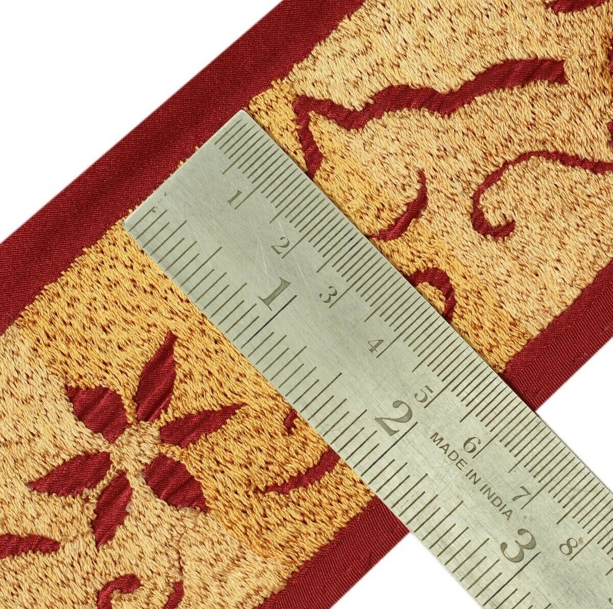Vintage Saree Border Indian Craft Trim Embroidered Sewing Ribbon Lace Maroon