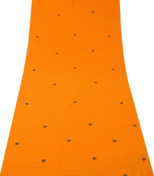 Blend Georgette Vintage Sari Remnant Scrap Fabric for Sewing Craft Orange