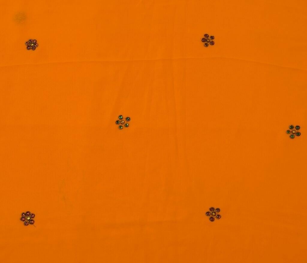 Blend Georgette Vintage Sari Remnant Scrap Fabric for Sewing Craft Orange