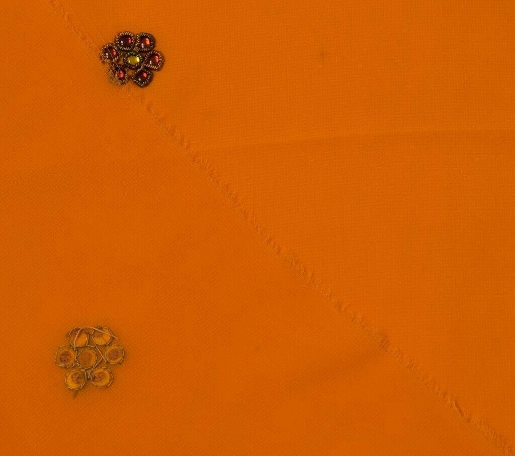 Blend Georgette Vintage Sari Remnant Scrap Fabric for Sewing Craft Orange