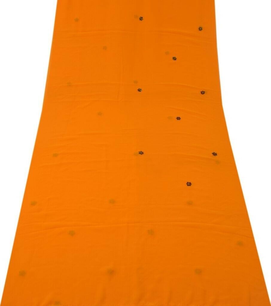Blend Georgette Vintage Sari Remnant Scrap Fabric for Sewing Craft Orange