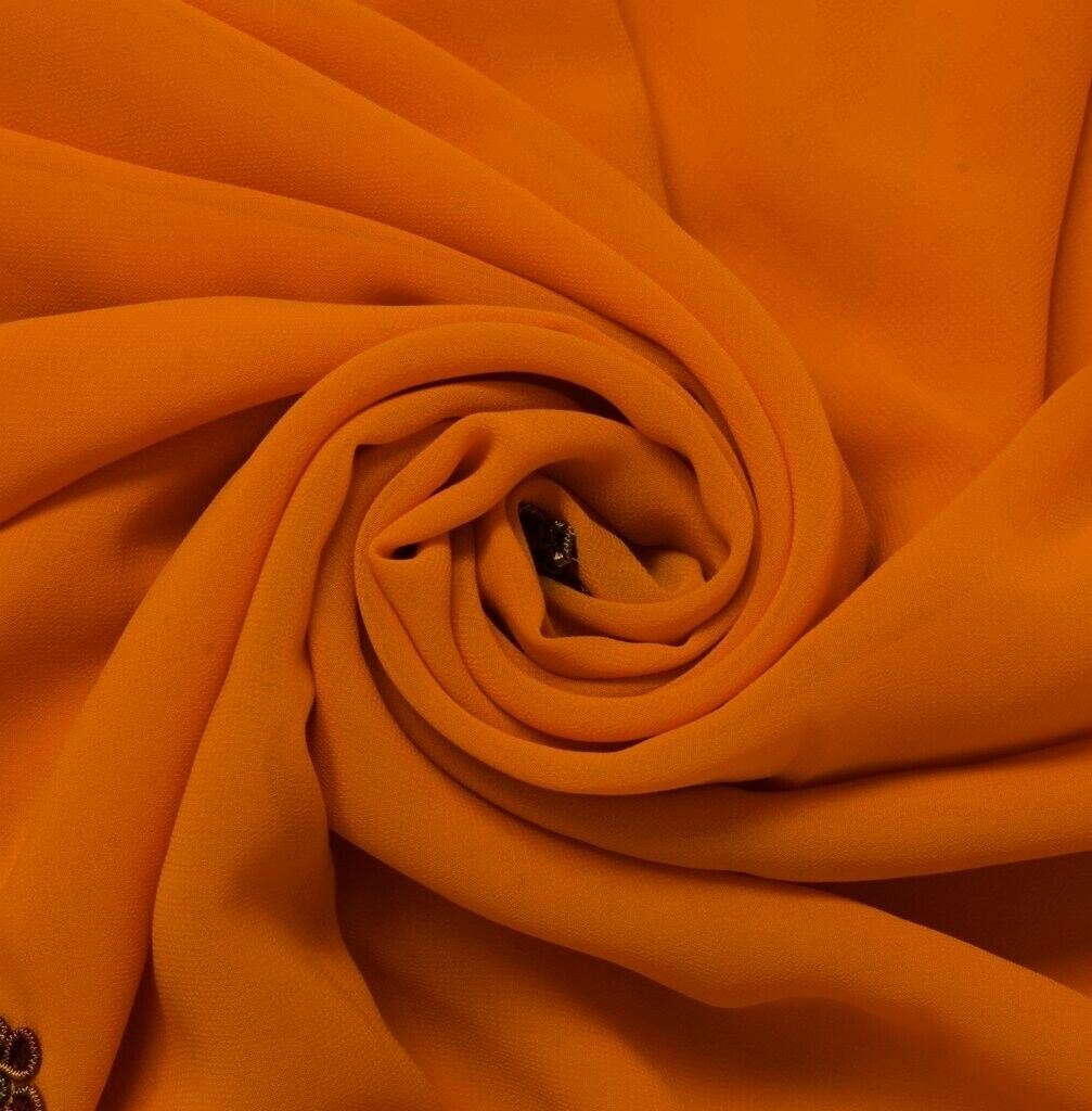 Blend Georgette Vintage Sari Remnant Scrap Fabric for Sewing Craft Orange