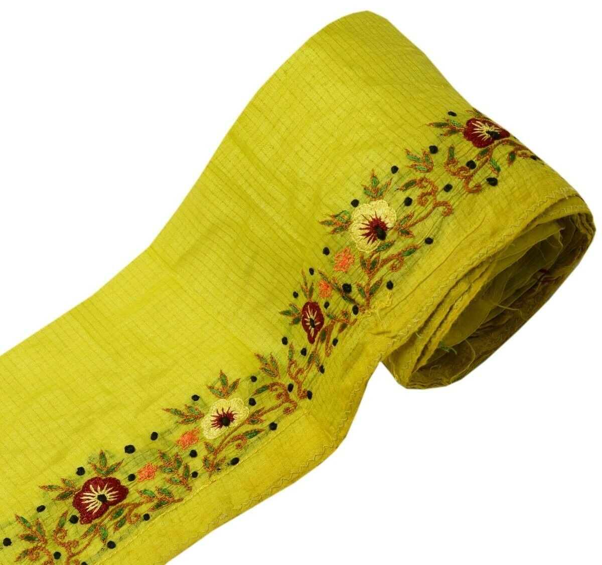 Vintage Saree Border Indian Craft Trim Hand Embroidered Light Green Ribbon Lace